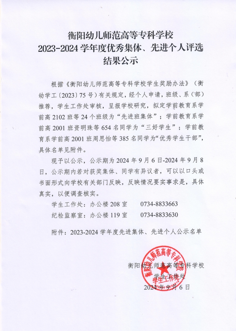 衡陽幼兒師范高等?？茖W校2023-2024學年度優(yōu)秀集體、先進個人評選結果公示.jpeg